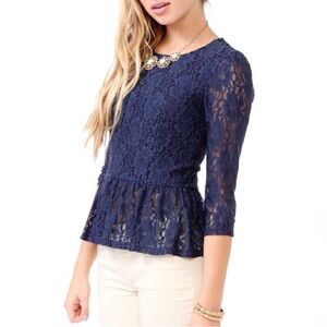 Forever 21 Blue Lace Peplum Top